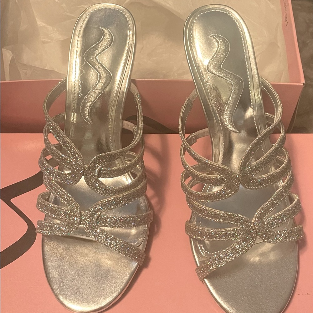 NEW IN BOX: Barbie Inspired SILVER GLITTER sexy mule